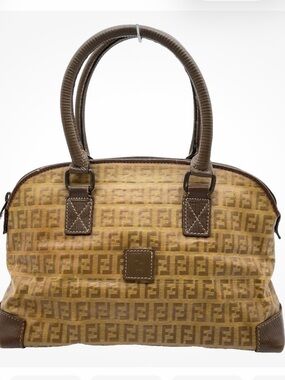 Authentic Fendi Zucchino Crystal
Leather Brown Handbag
